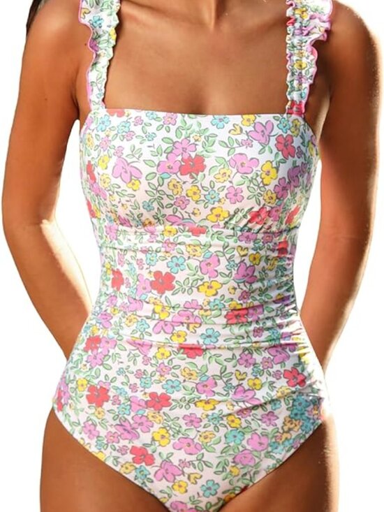 Cupshe Other - NWT CUPSHE Floral Women's One Piece Swimsuit Bandeau Ruffle Straps XL